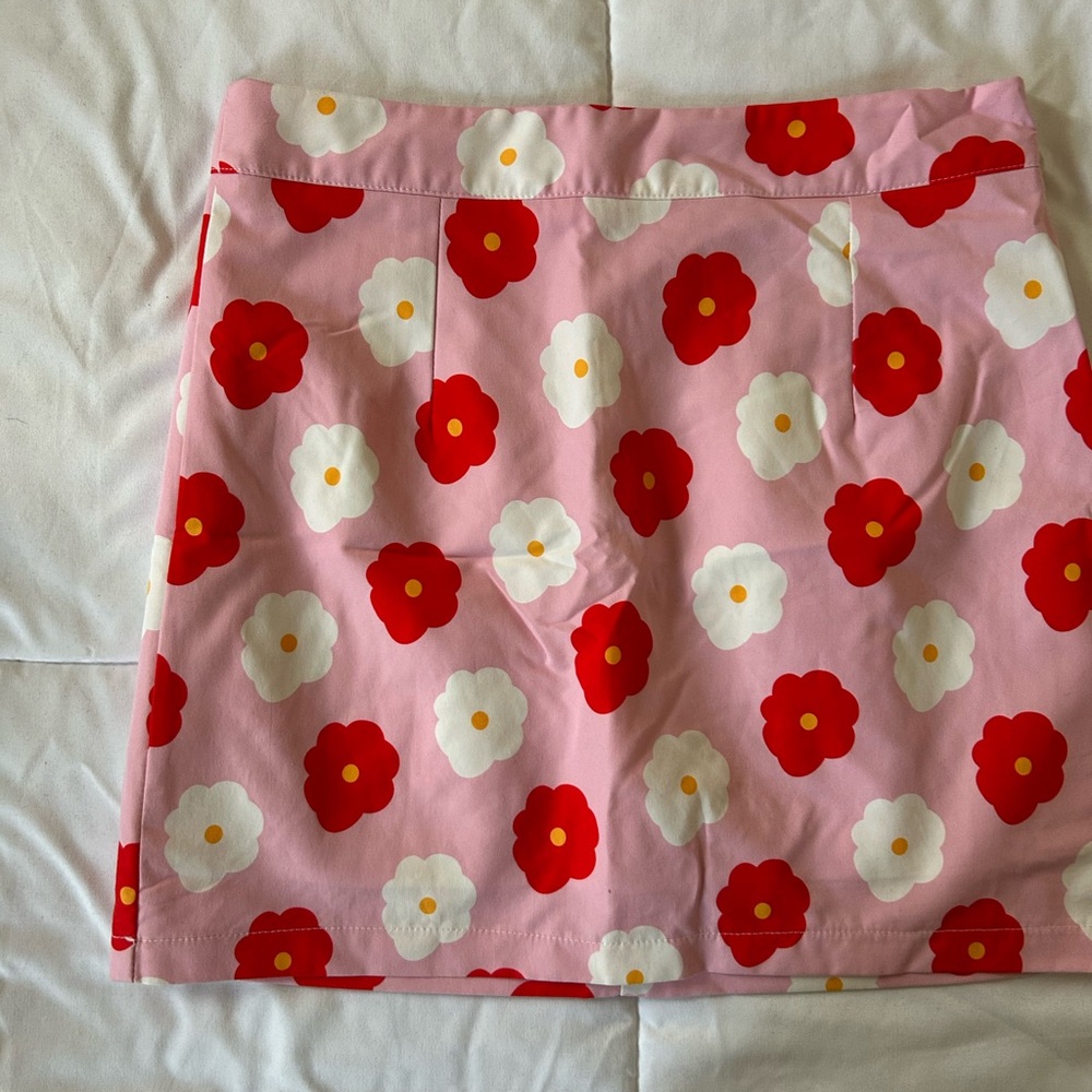 Cider Pink and Red Floral Mini Skirt